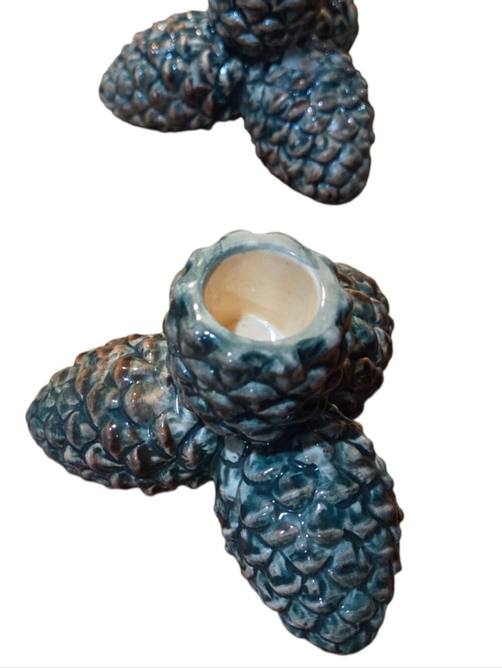 Vintage 1993 Ceramic Pinecone Candle Holders Nature Inspired Decor Set of 2